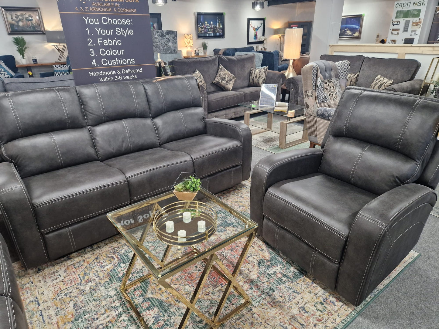 Galway Recliner Sofas - Gunmetal Grey Fabric