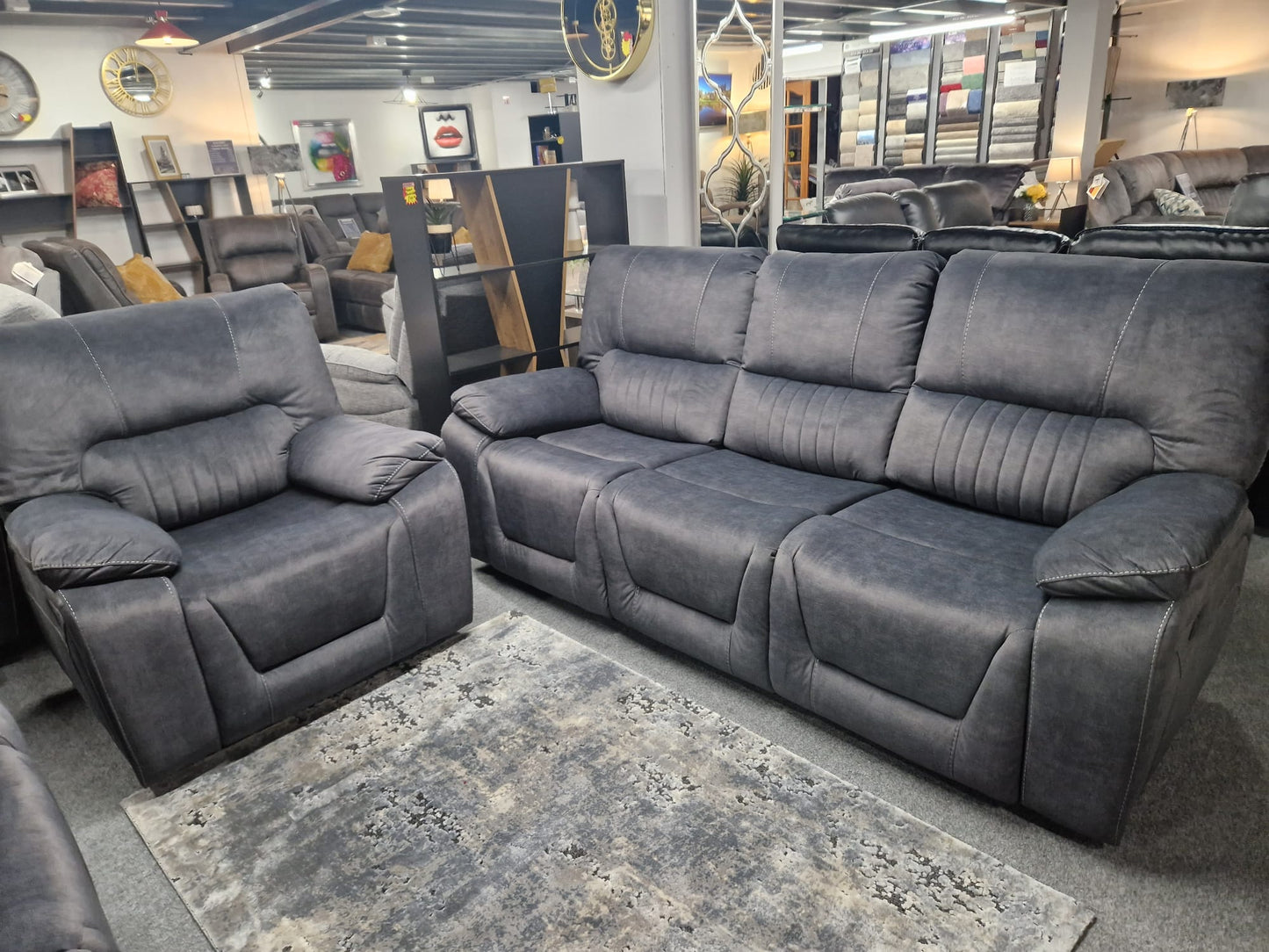 Airedale Recliner Sofas - Grey Fabric