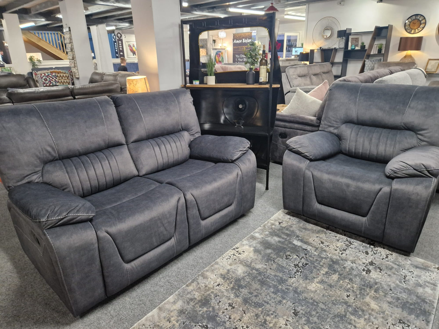 Airedale Recliner Sofas - Grey Fabric