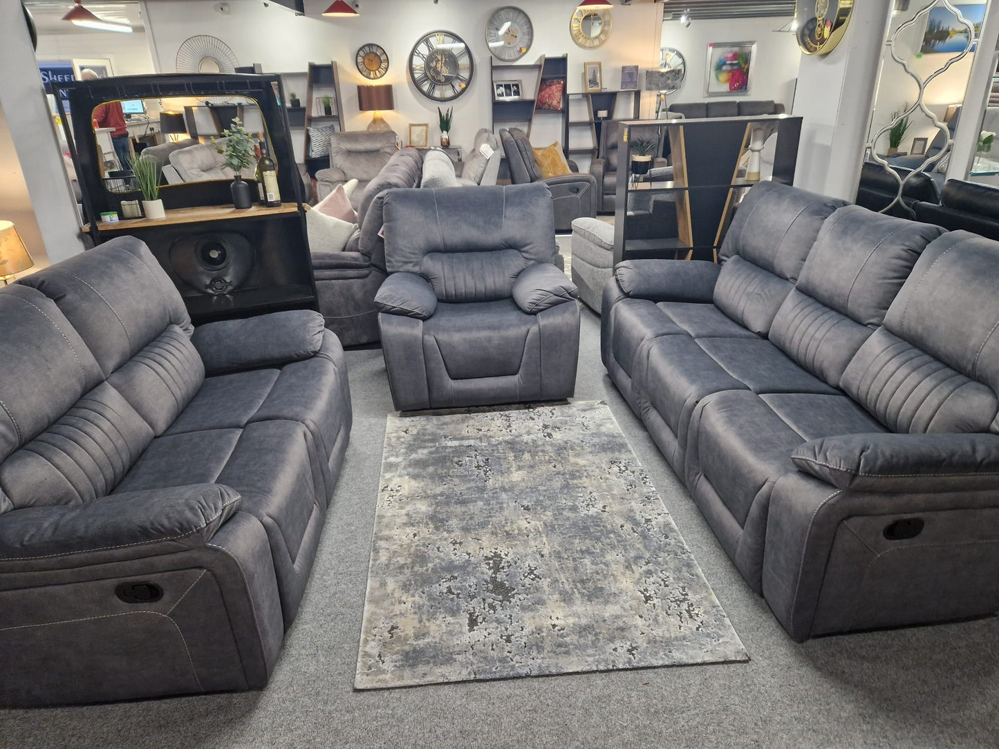 Airedale Recliner Sofas - Grey Fabric