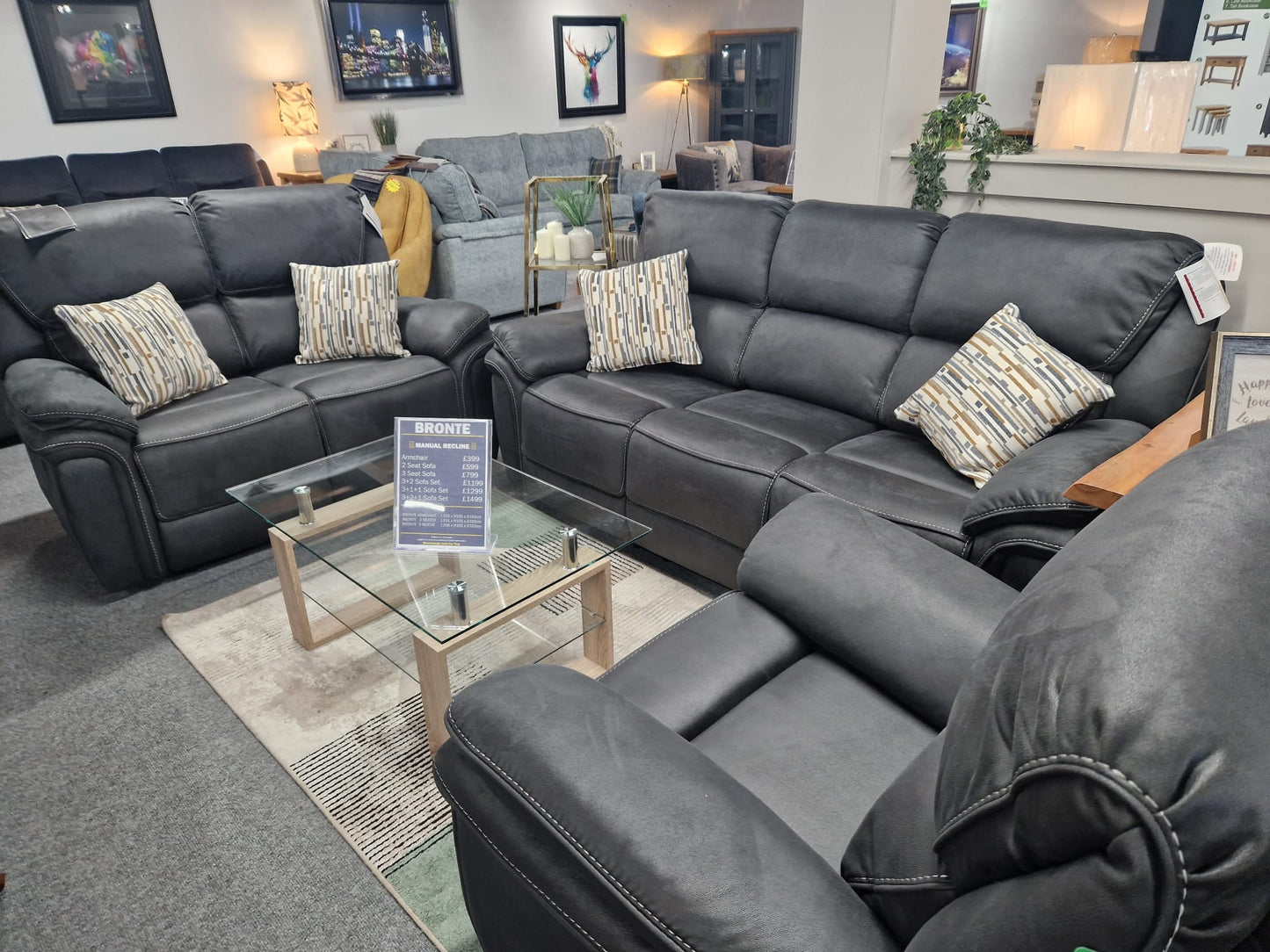 Bronte Recliner Sofas - Slate Grey Fabric