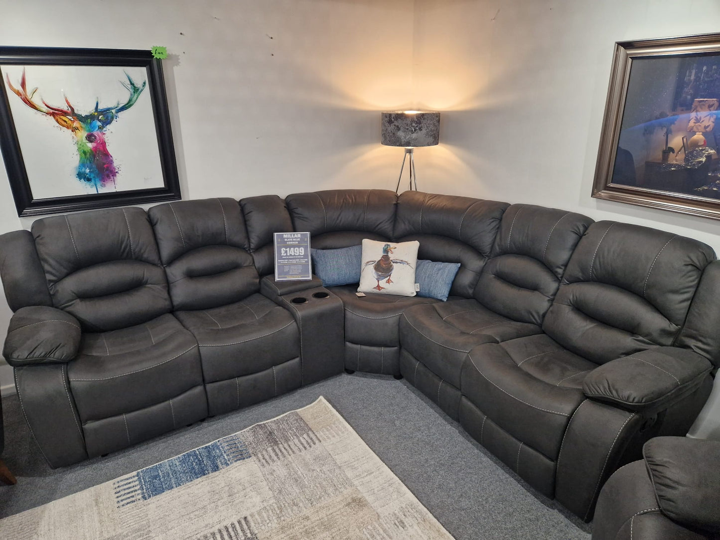 Millar Recliner Corner Sofas - Grey Fabric