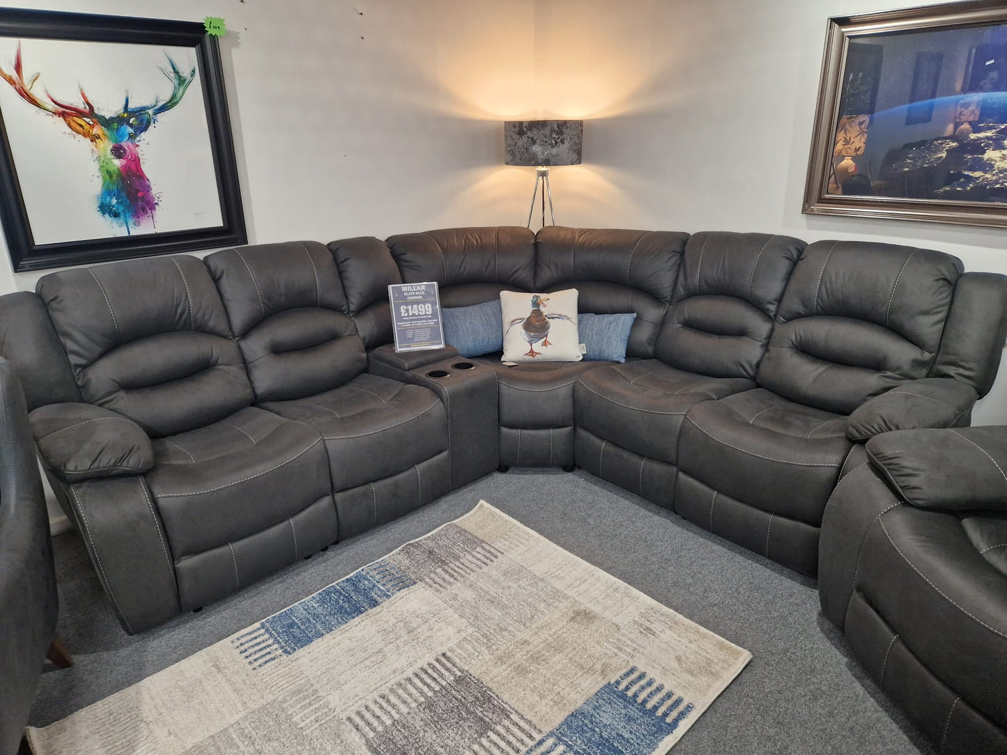 Millar Recliner Corner Sofas - Grey Fabric
