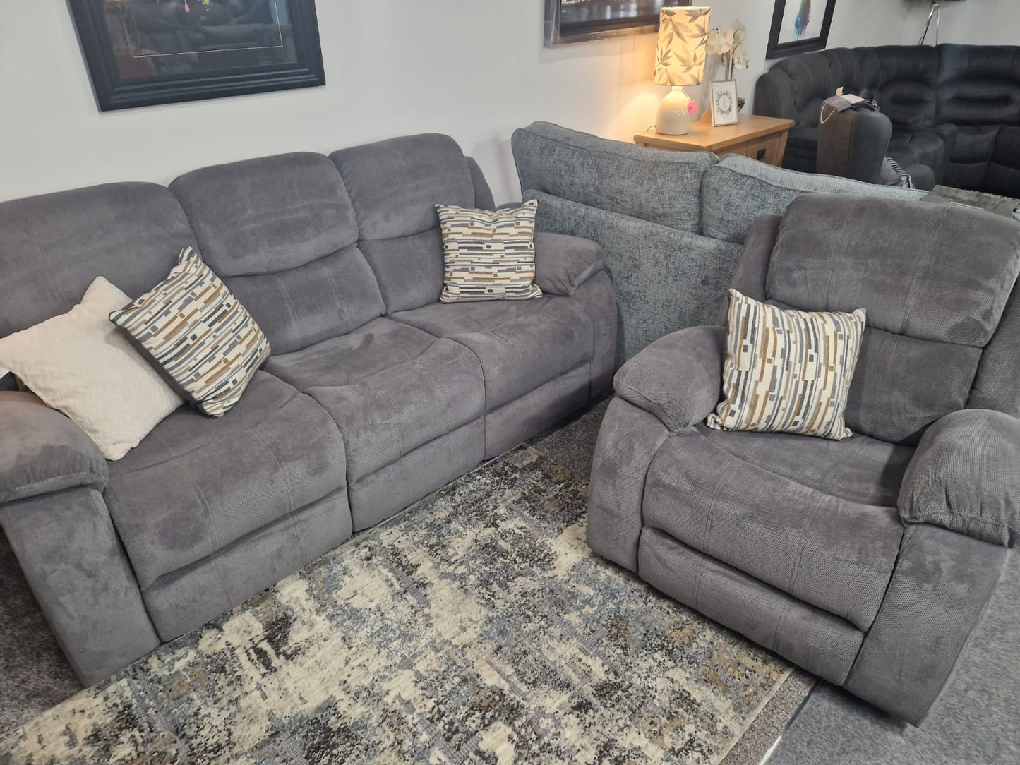 Emma Recliner Sofas - Grey Fabric