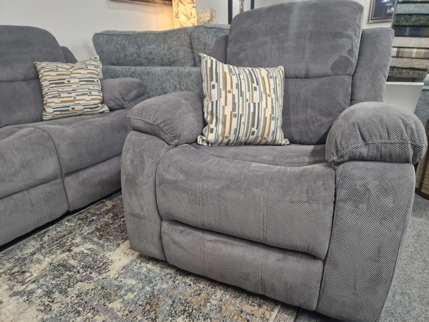 Emma Recliner Sofas - Grey Fabric