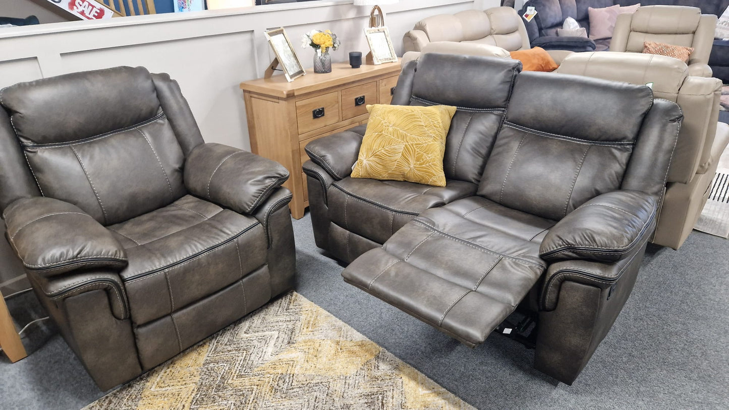 Kilkeen Recliner Sofas - Grey Brown Air Leather
