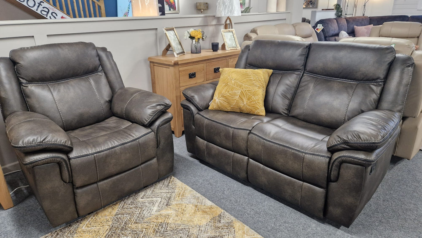 Kilkeen Recliner Sofas - Grey Brown Air Leather