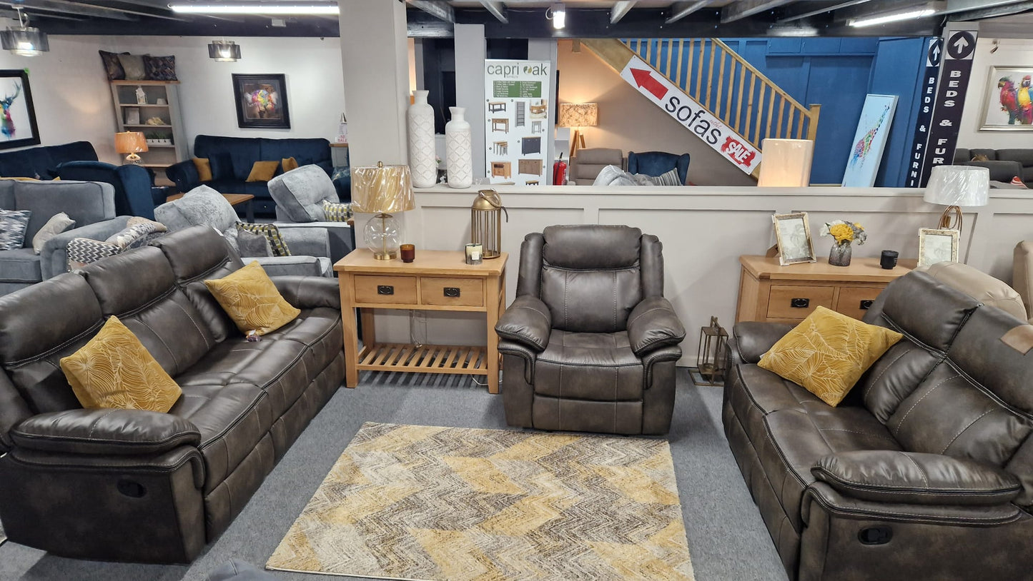 Kilkeen Recliner Sofas - Grey Brown Air Leather