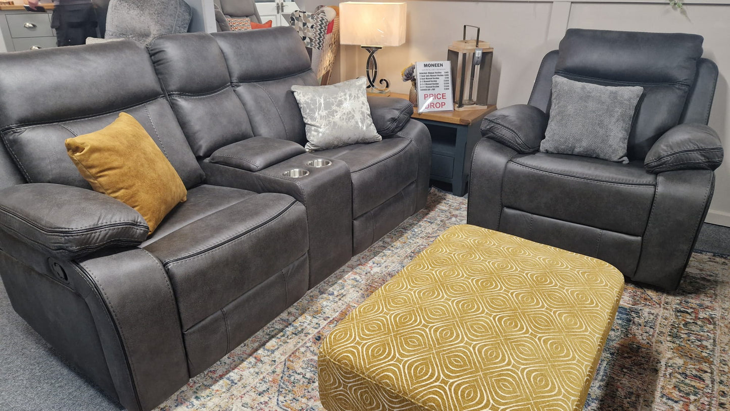 Moneen Recliner Sofas - Gunmetal Grey Fabric