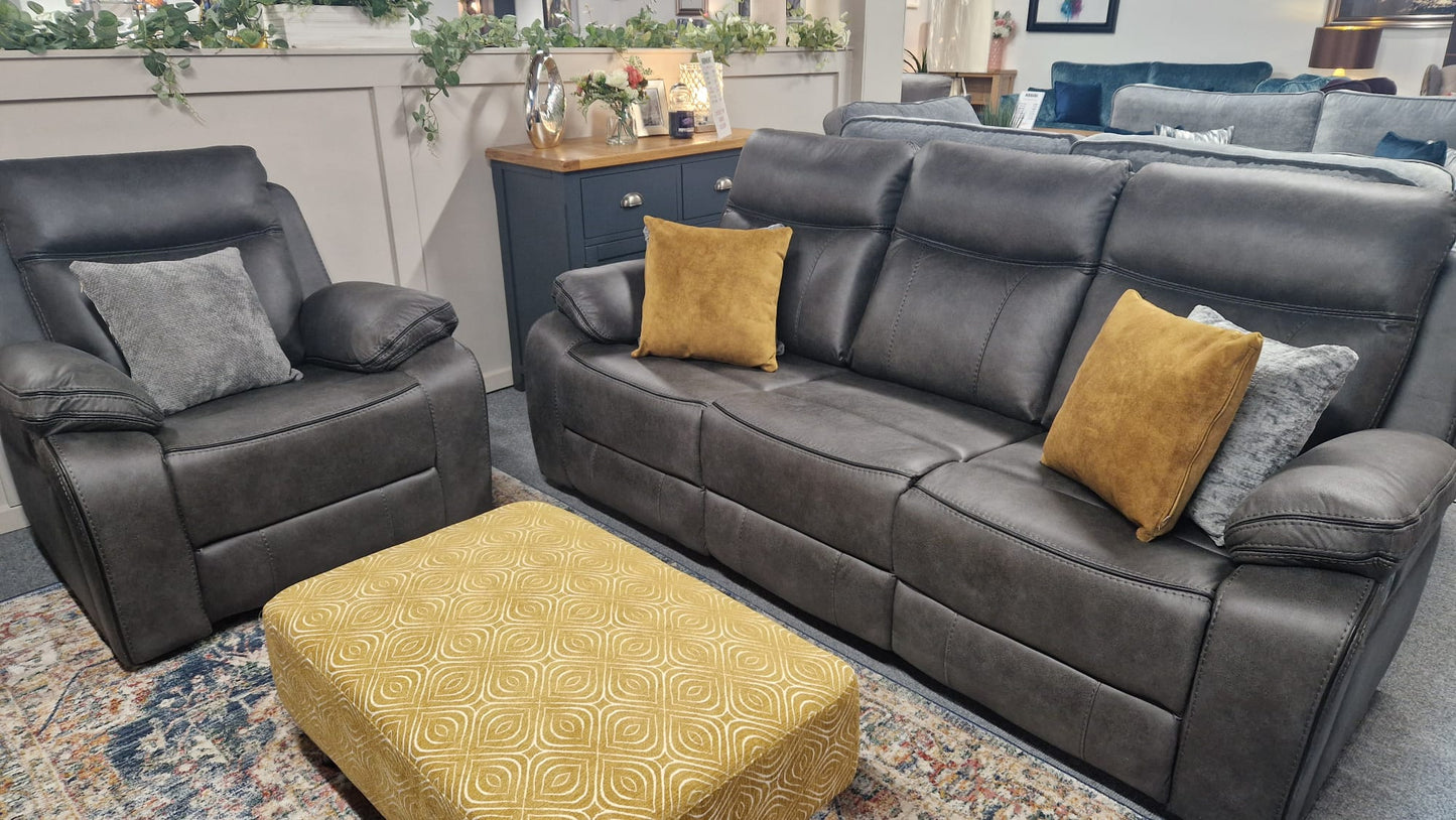 Moneen Recliner Sofas - Gunmetal Grey Fabric