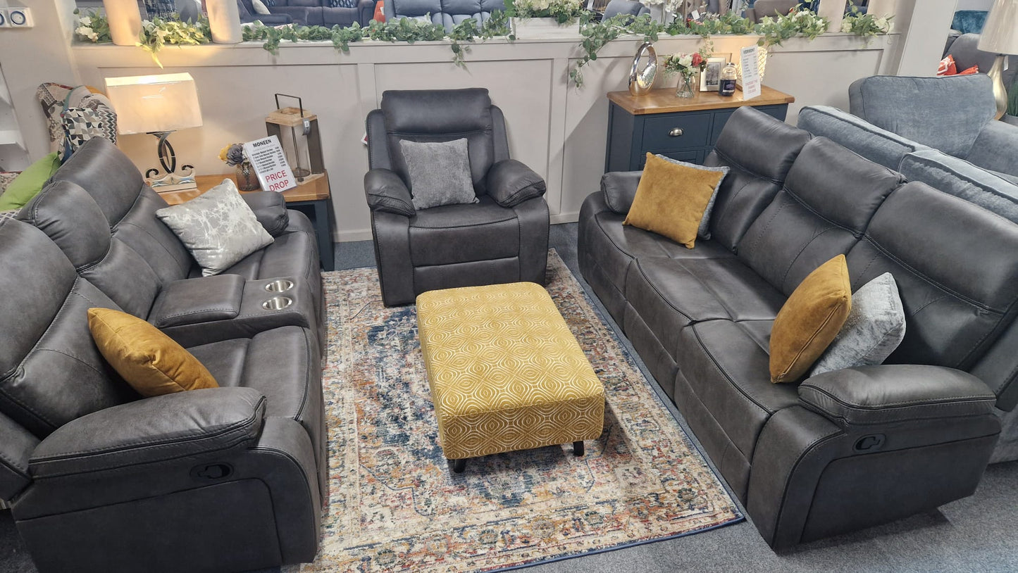 Moneen Recliner Sofas - Gunmetal Grey Fabric
