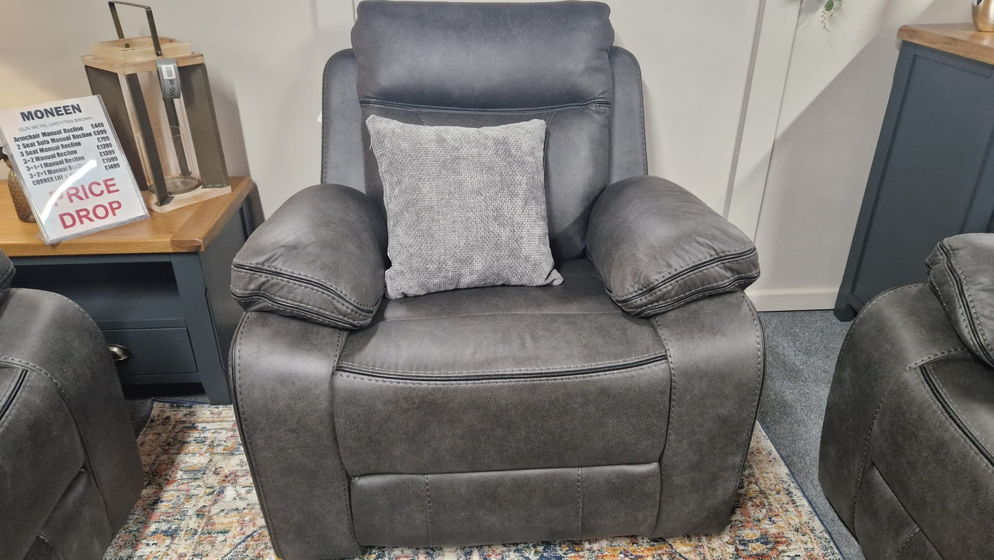 Moneen Recliner Sofas - Gunmetal Grey Fabric