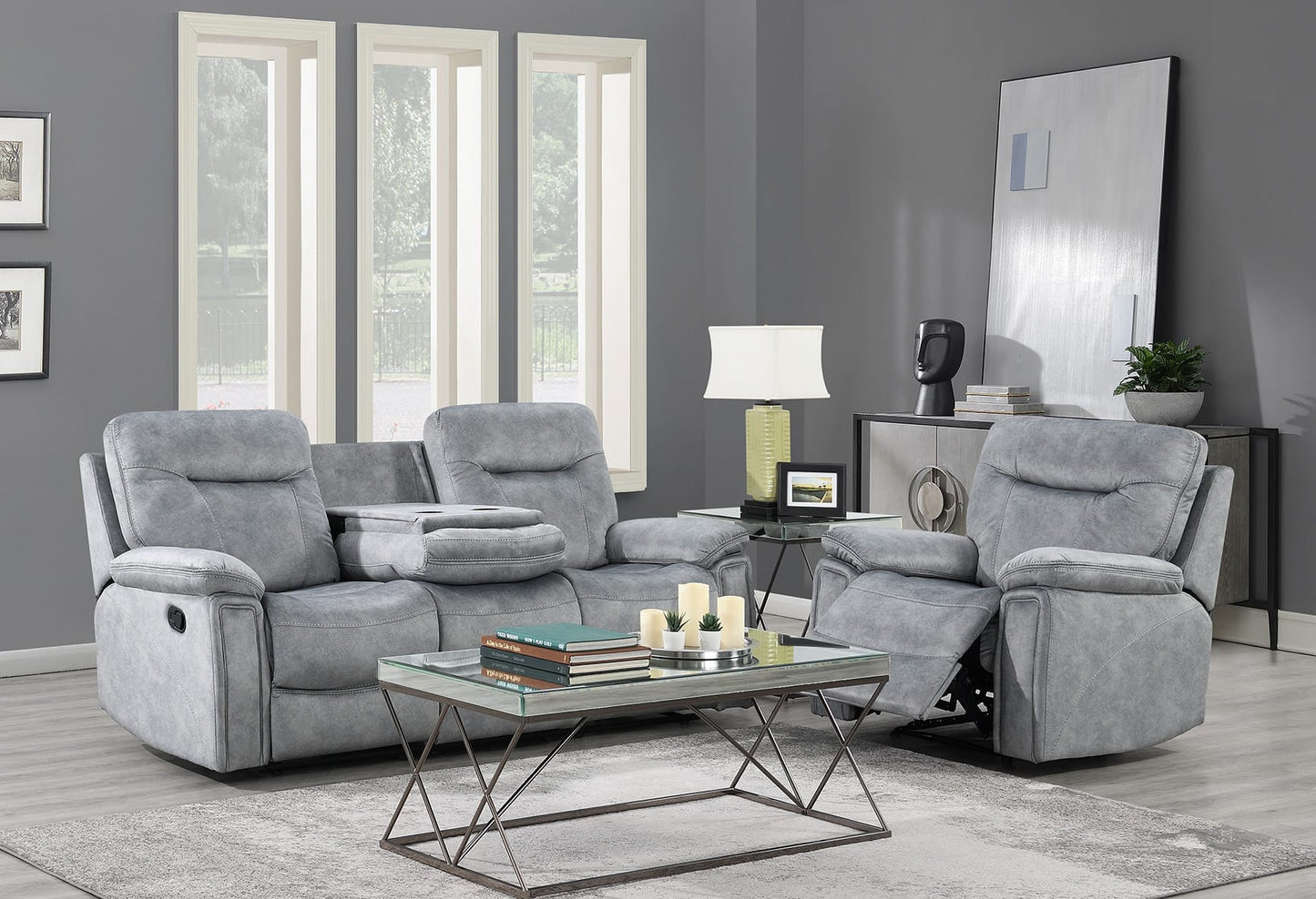 Silverta Recliner Sofas - Light Grey Fabric