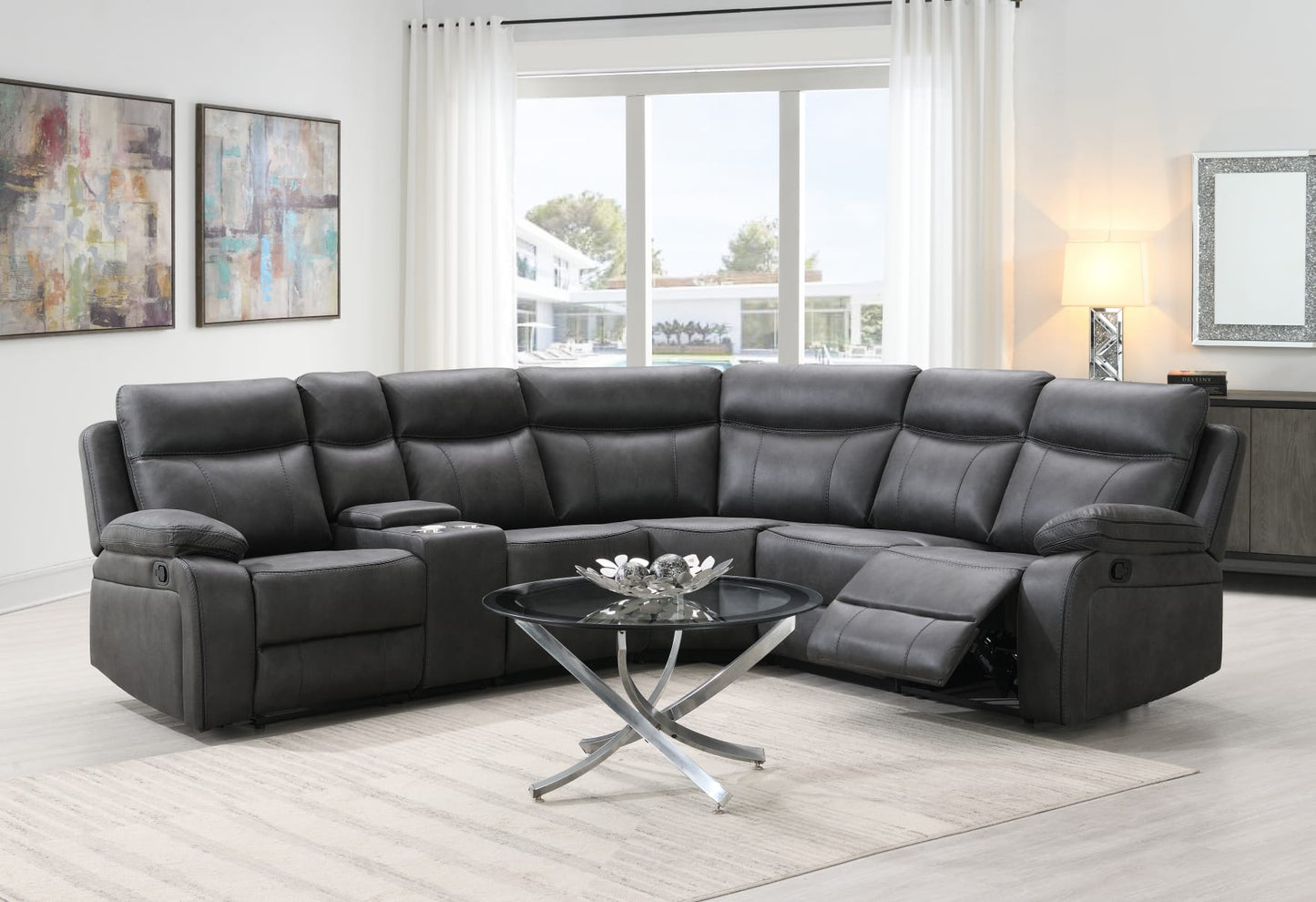 Moneen Recliner Sofas - Gunmetal Grey Fabric