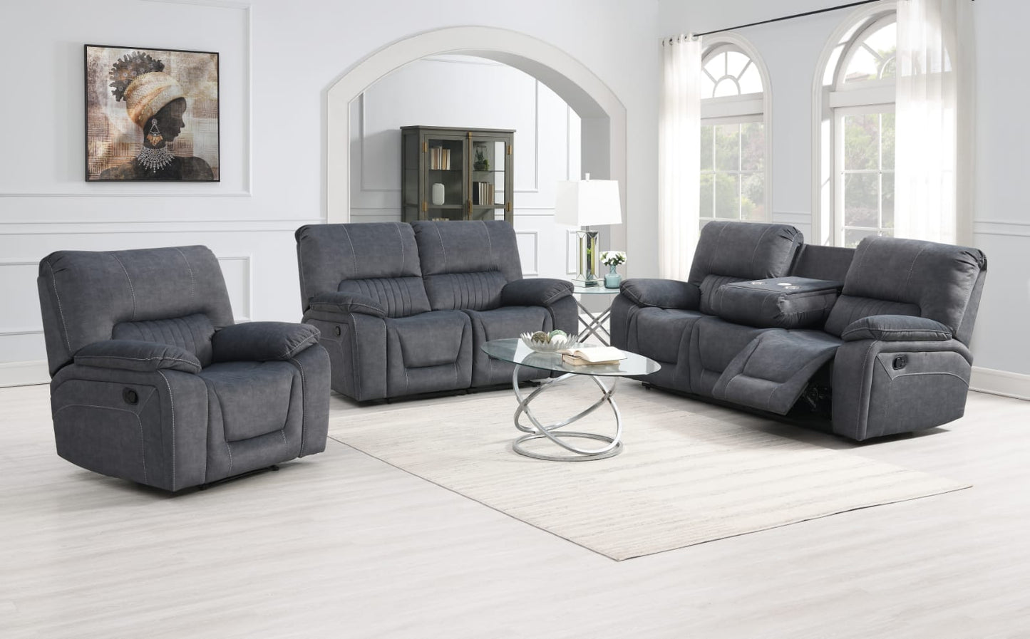 Airedale Recliner Sofas - Grey Fabric