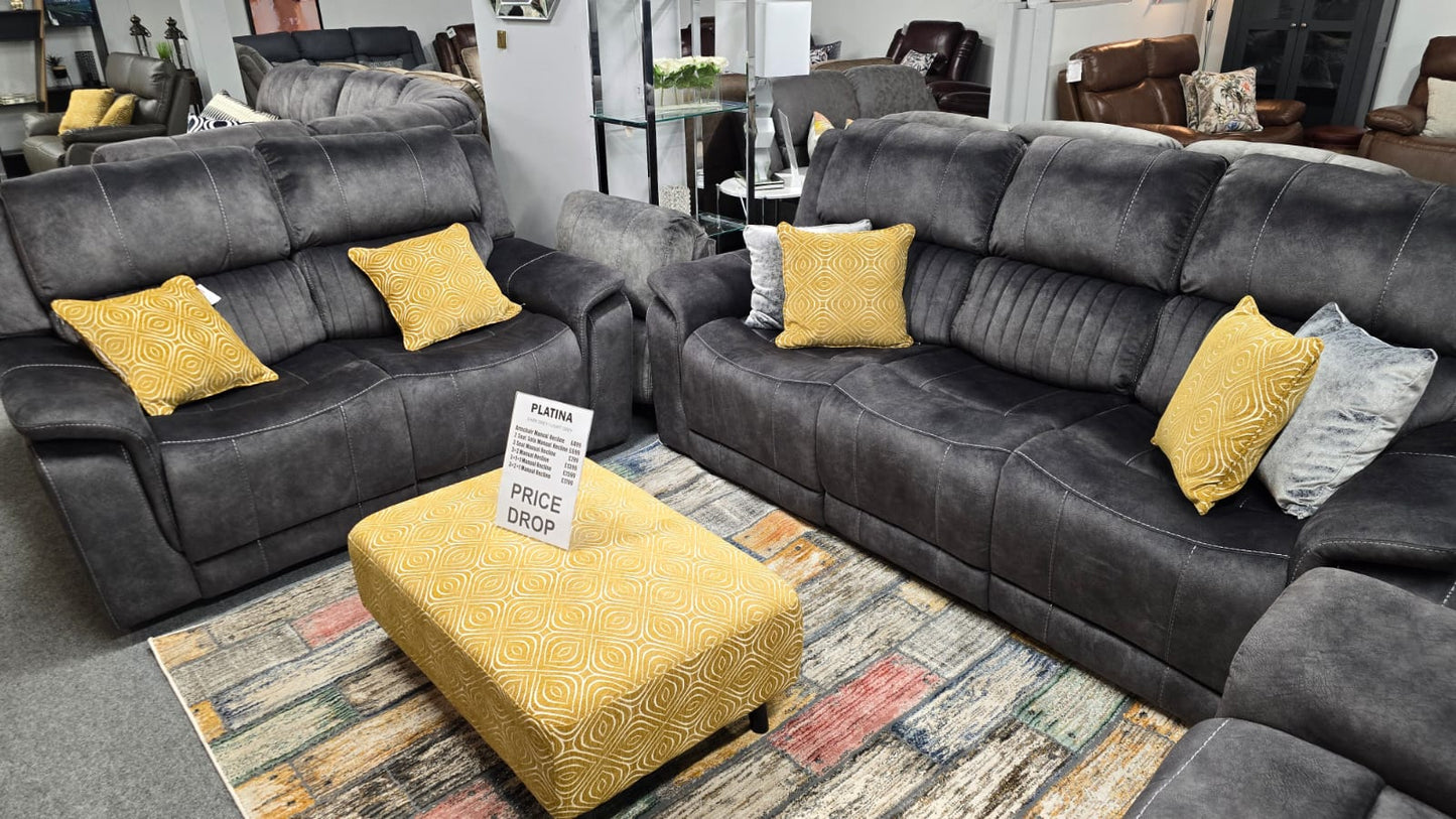 Platina Recliner Sofas - Dark Grey Fabric