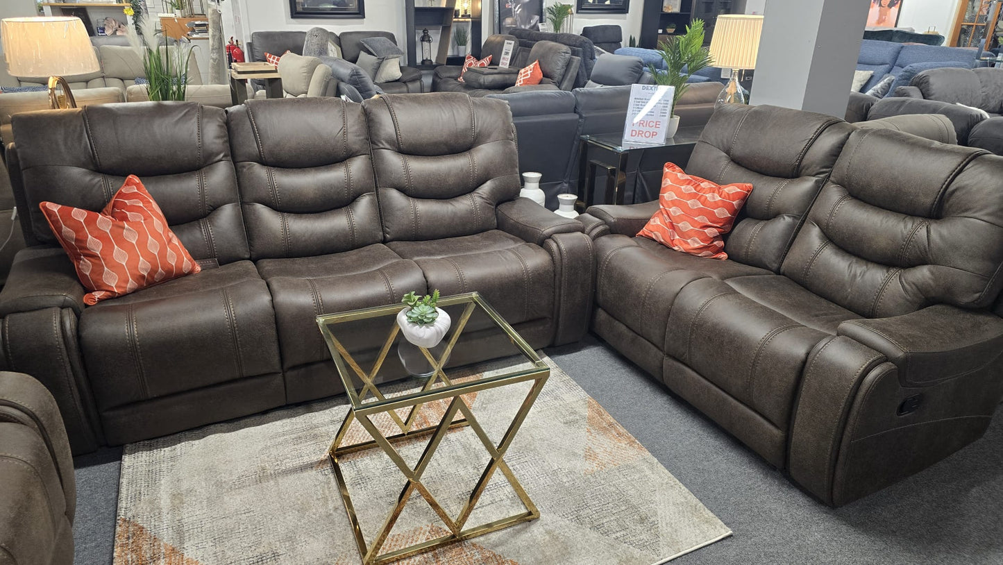 Dexter Recliner Sofas - Brown Fabric