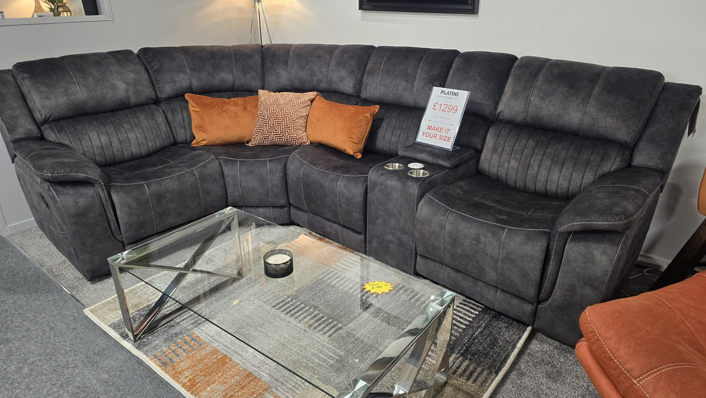 Platina Recliner Corner Sofas - Dark Grey Fabric
