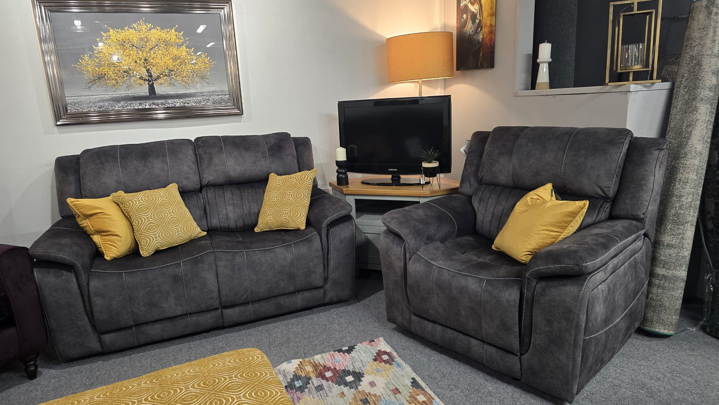 Platina Recliner Sofas - Dark Grey Fabric