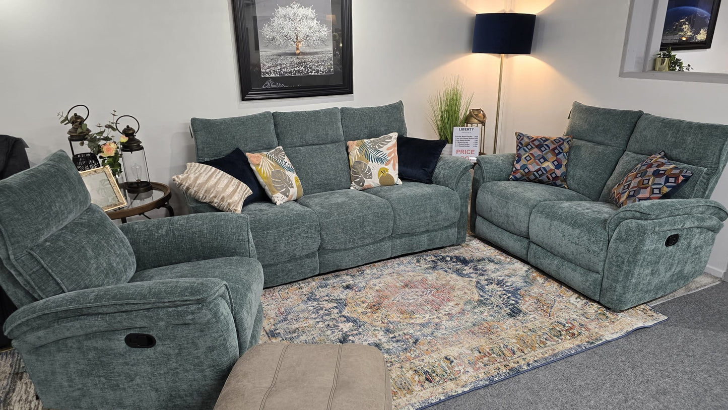 Liberty Recliner Sofas - Dusty Green Fabric