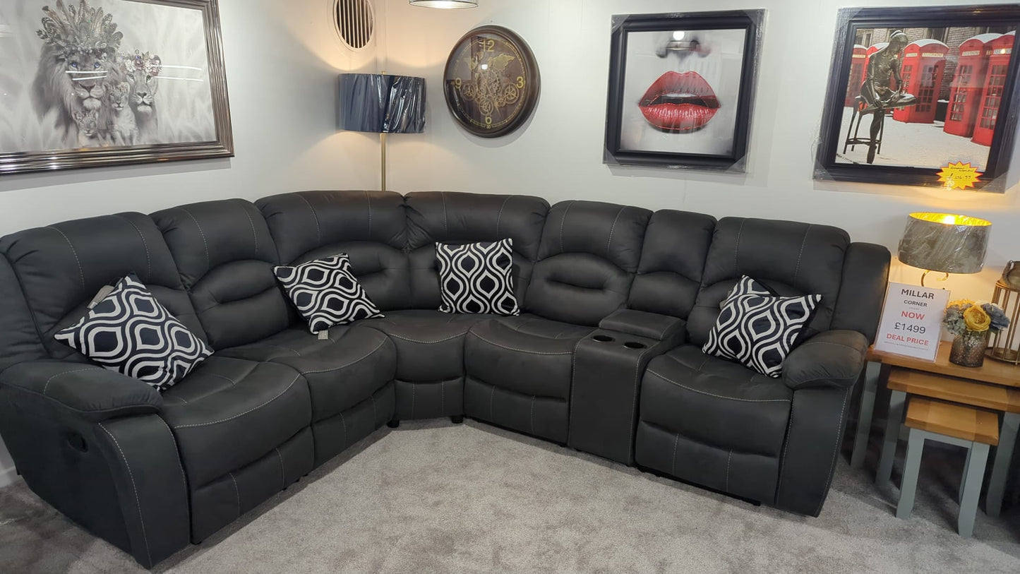 Millar Recliner Corner Sofas - Grey Fabric