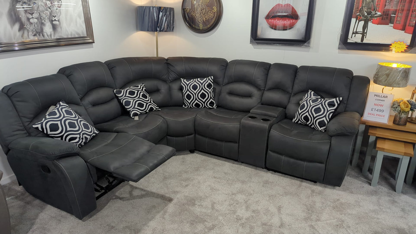 Millar Recliner Corner Sofas - Grey Fabric