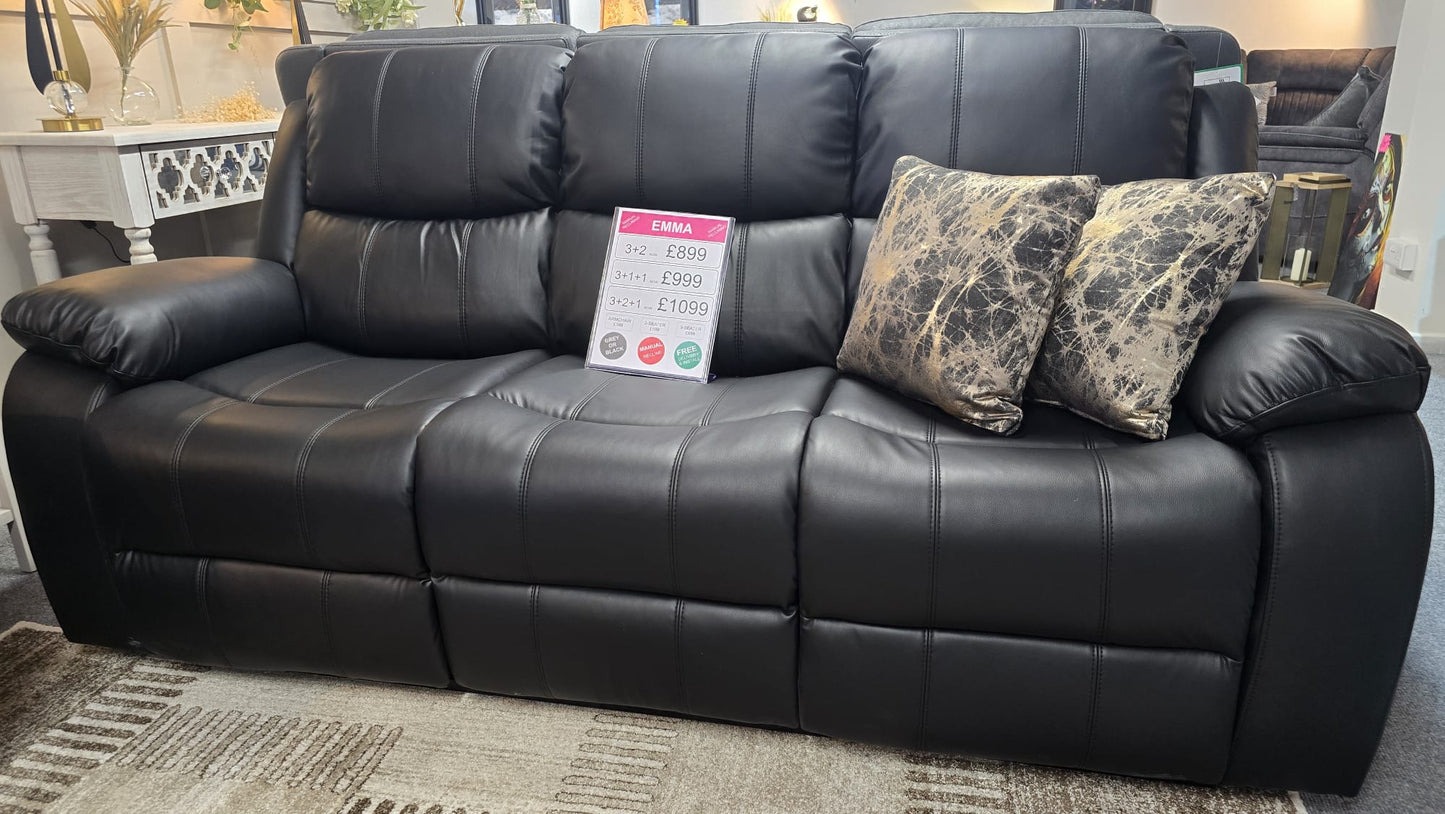 Emma Recliner Sofas - Black Air Leather