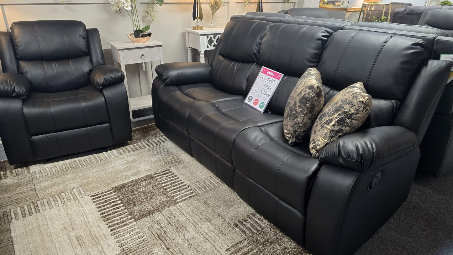 Emma Recliner Sofas - Black Air Leather