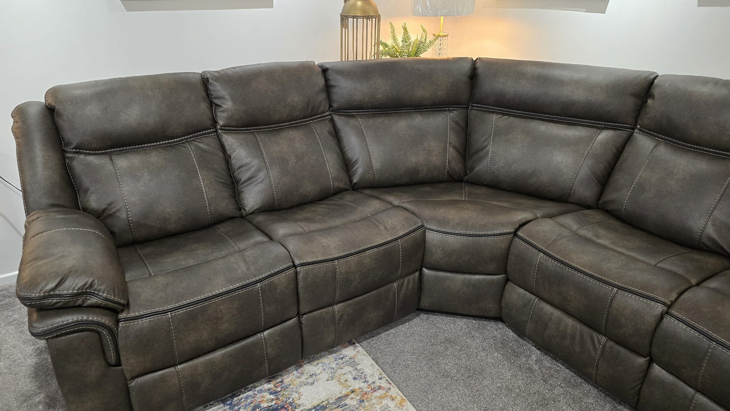 Kilkeen Recliner Corner Sofas - Brown Grey Air Leather