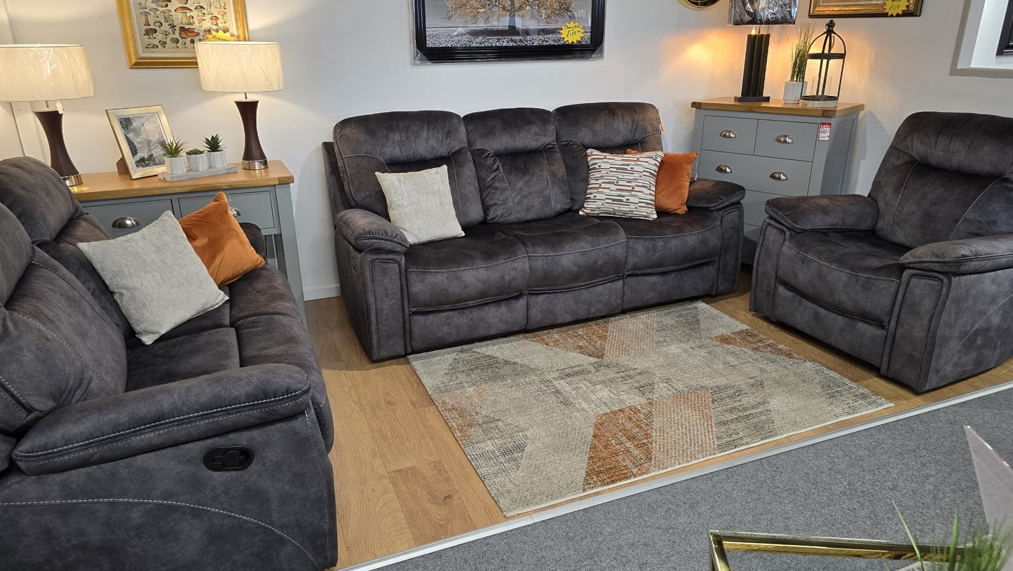 Silverta Recliner Sofas - Dark Grey Fabric