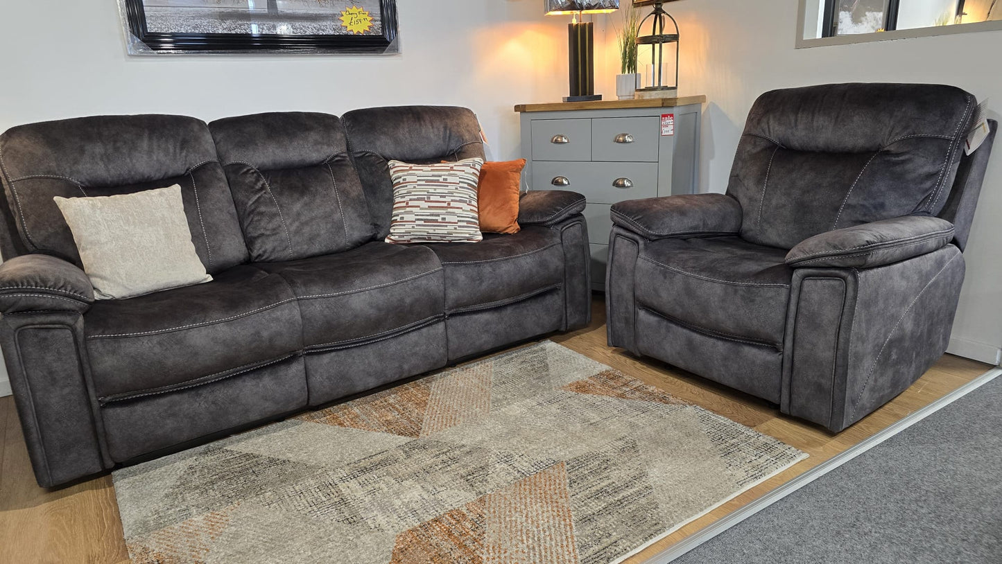 Silverta Recliner Sofas - Dark Grey Fabric