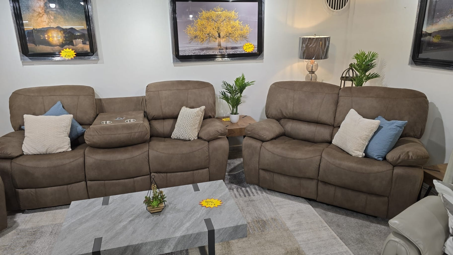 Manhattan Recliner Sofas - Stone Brown Fabric