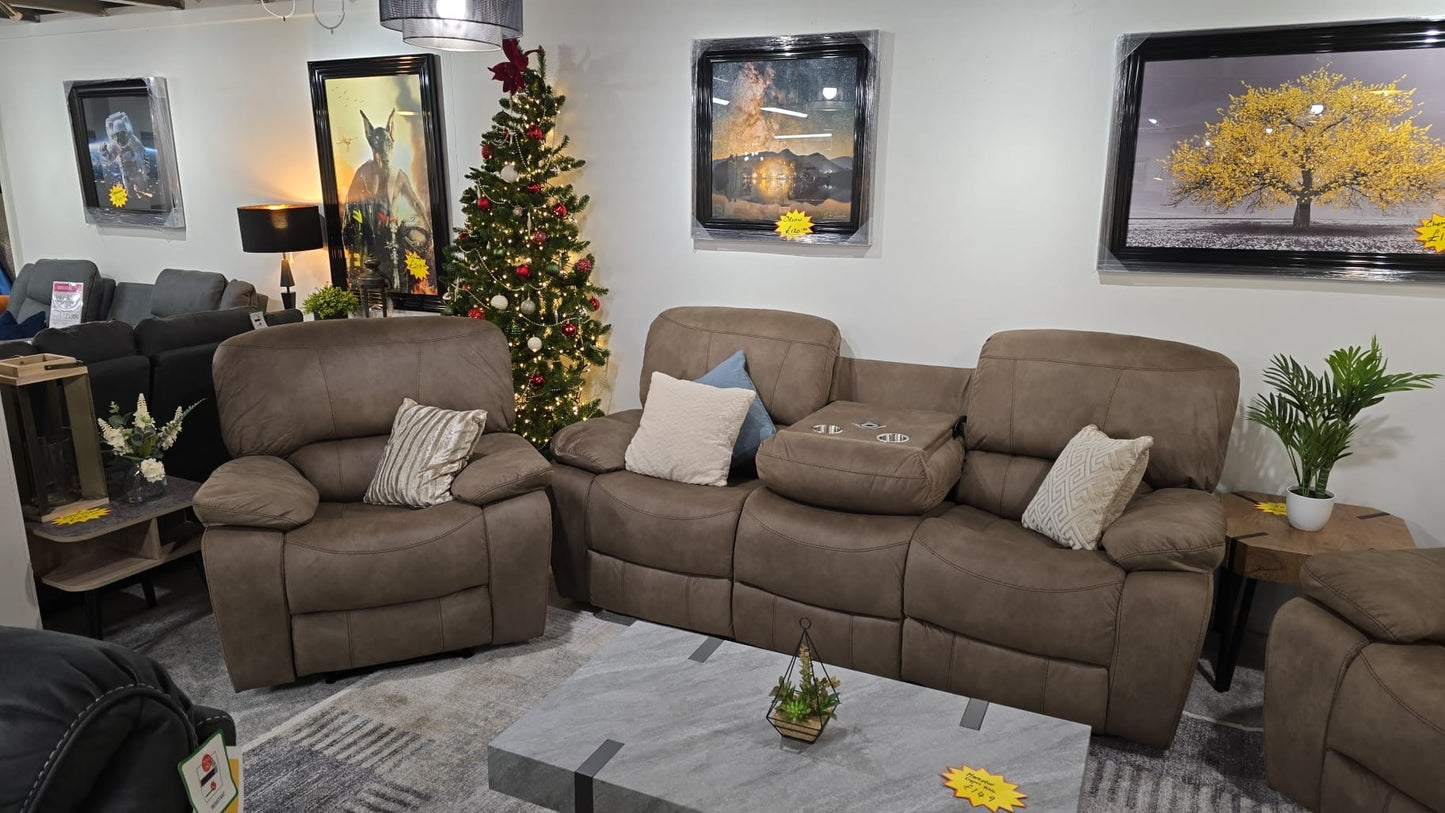 Manhattan Recliner Sofas - Stone Brown Fabric