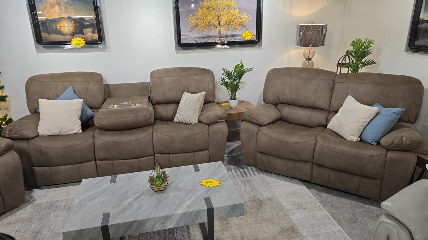 Manhattan Recliner Sofas - Stone Brown Fabric