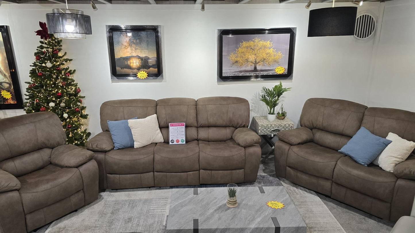 Manhattan Recliner Sofas - Stone Brown Fabric