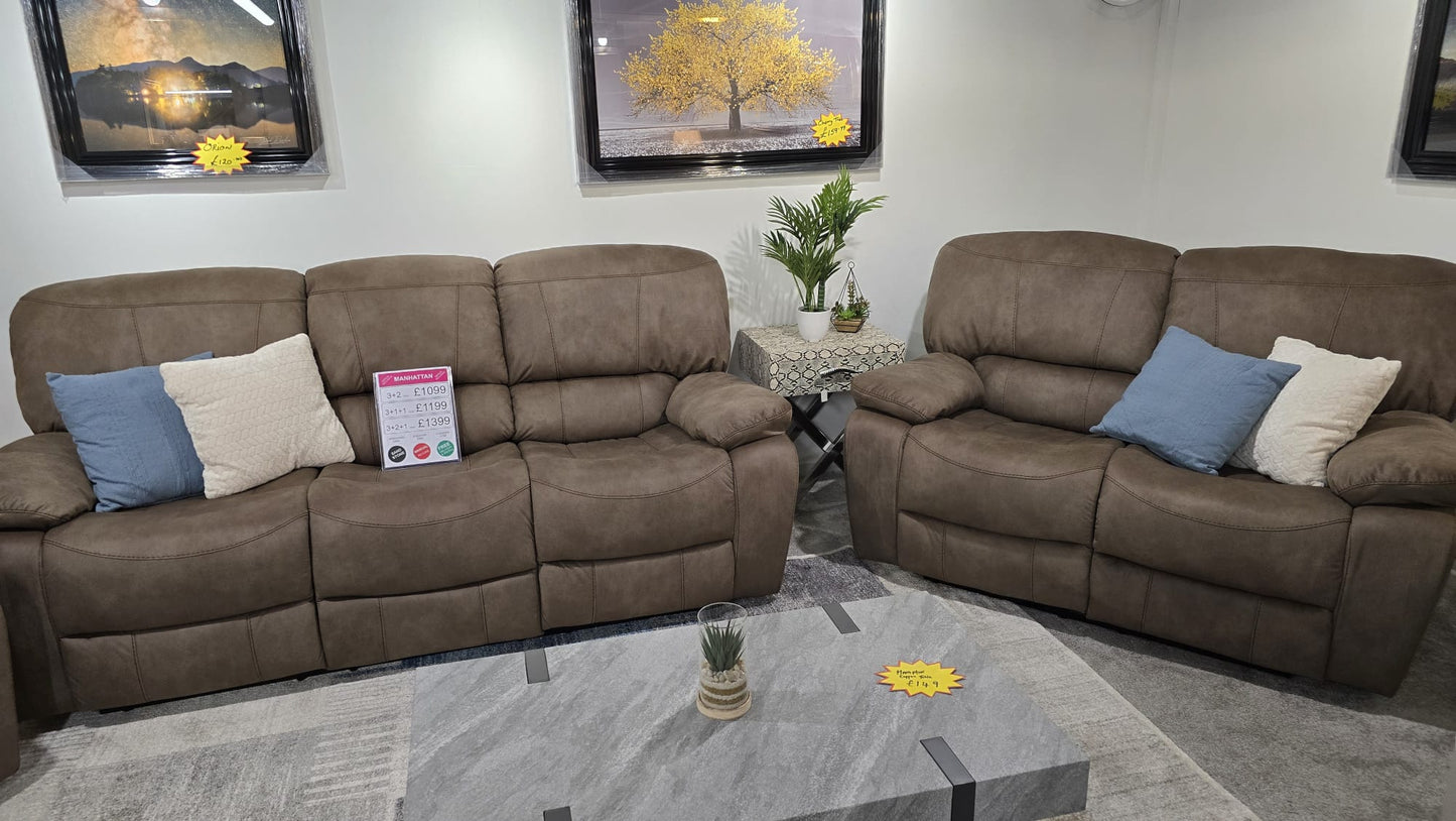 Manhattan Recliner Sofas - Stone Brown Fabric