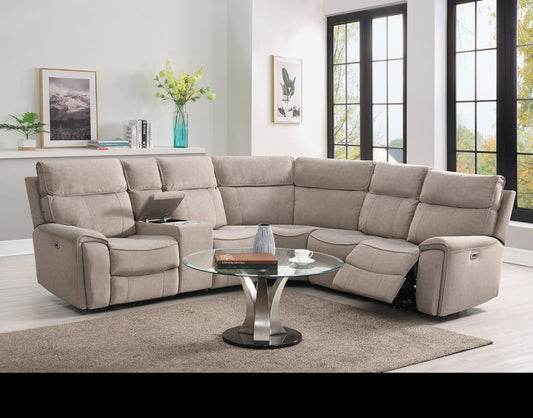 Sheldon Power Recliner Corner Sofas - Beige Fabric