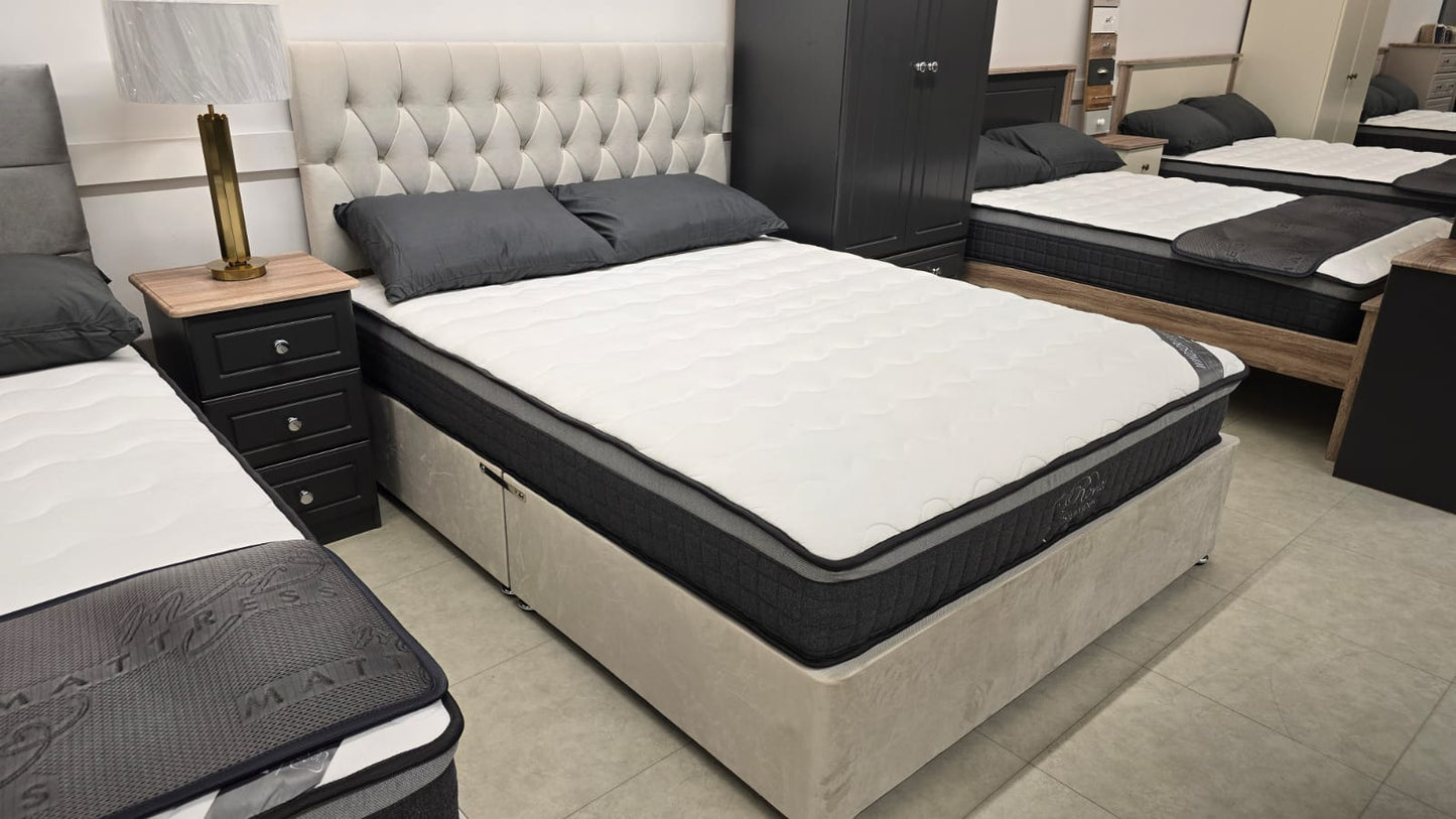 Dura Trio Hybrid MEDIUM Mattress Divan Sets - Jakarta 30' Headboard Westbury Taupe