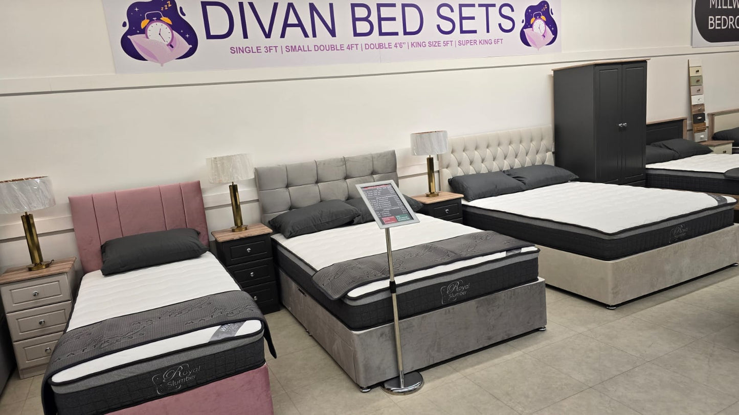 Dura Trio Hybrid SOFT Mattress Divan Sets - Venice 30' Headboard Sierra Denim