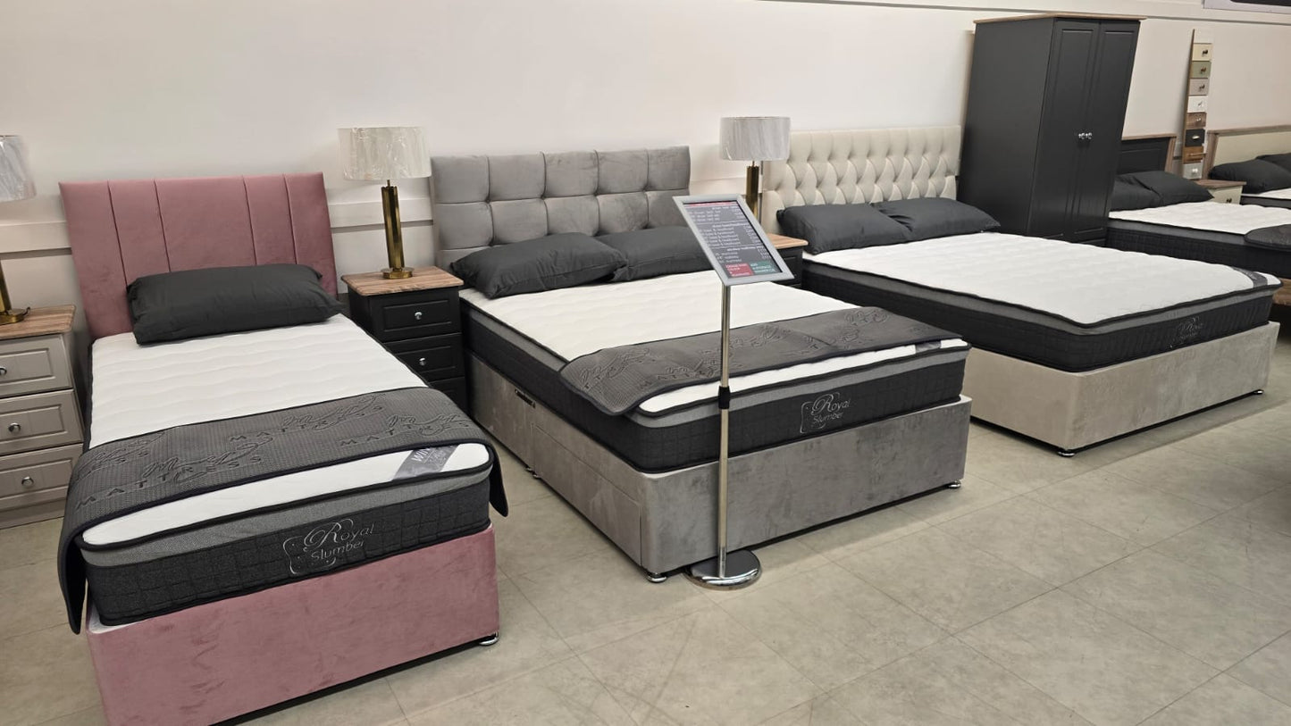 Dura Trio Hybrid FIRM Mattress Divan Sets - Isabella 30' Headboard Lana Silver