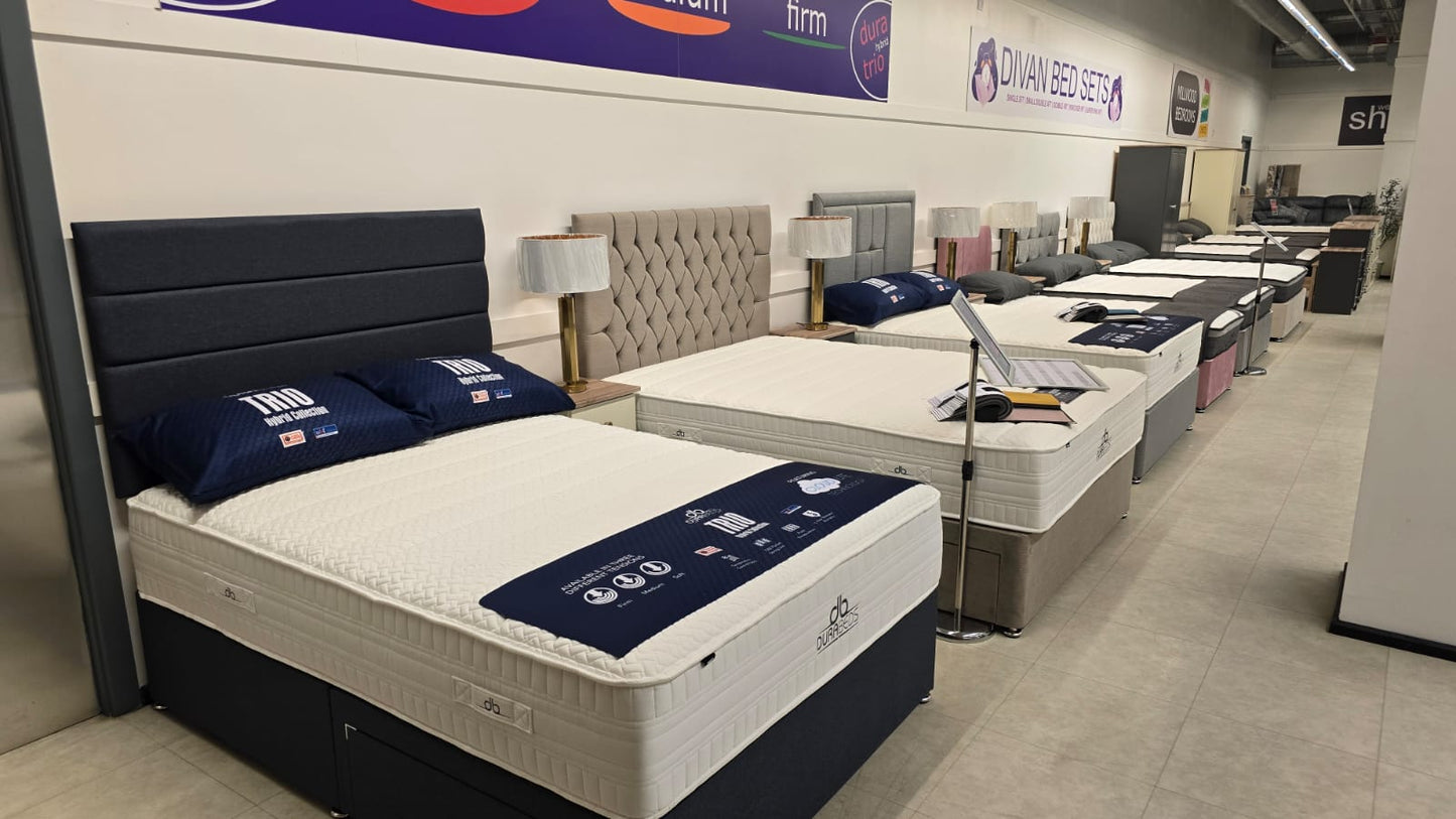 Dura Trio Hybrid SOFT Mattress Divan Sets - Isabella 30' Headboard Lana Silver