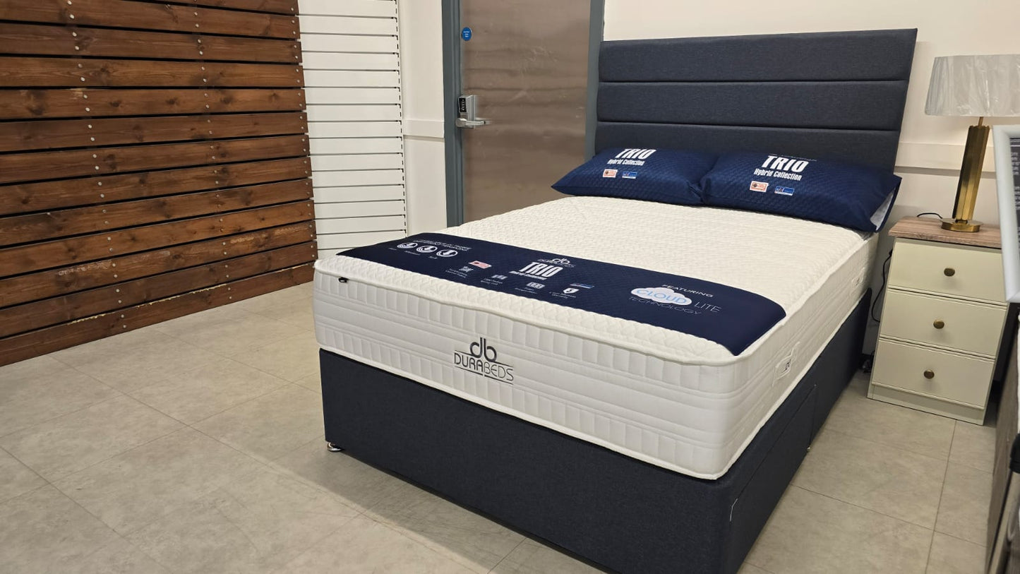 Dura Trio Hybrid MEDIUM Mattress Divan Sets - Venice 30' Headboard Sierra Denim