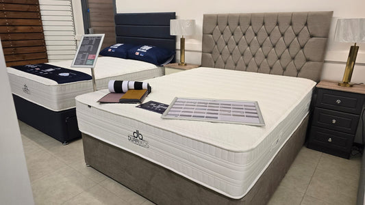 Dura Trio Hybrid FIRM Mattress Divan Sets - Jakarta 30' Headboard Westbury Taupe