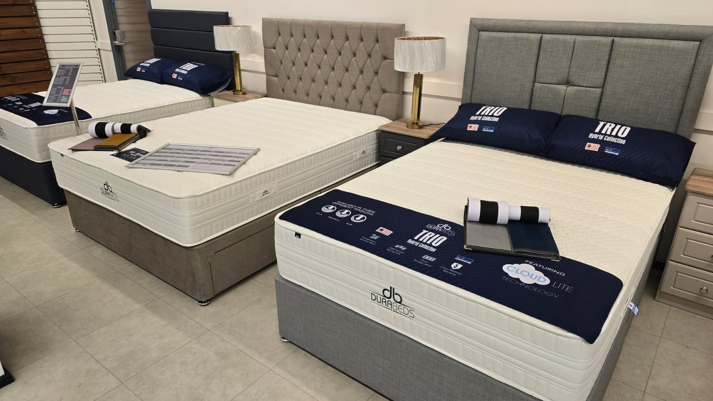 Dura Trio Hybrid SOFT Mattress Divan Sets - Isabella 30' Headboard Lana Silver