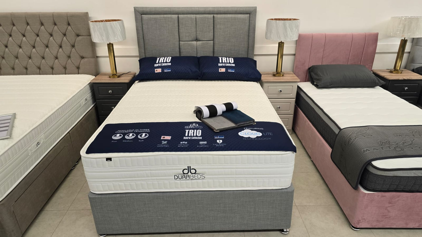 Dura Trio Hybrid SOFT Mattress Divan Sets - Venice 30' Headboard Sierra Denim