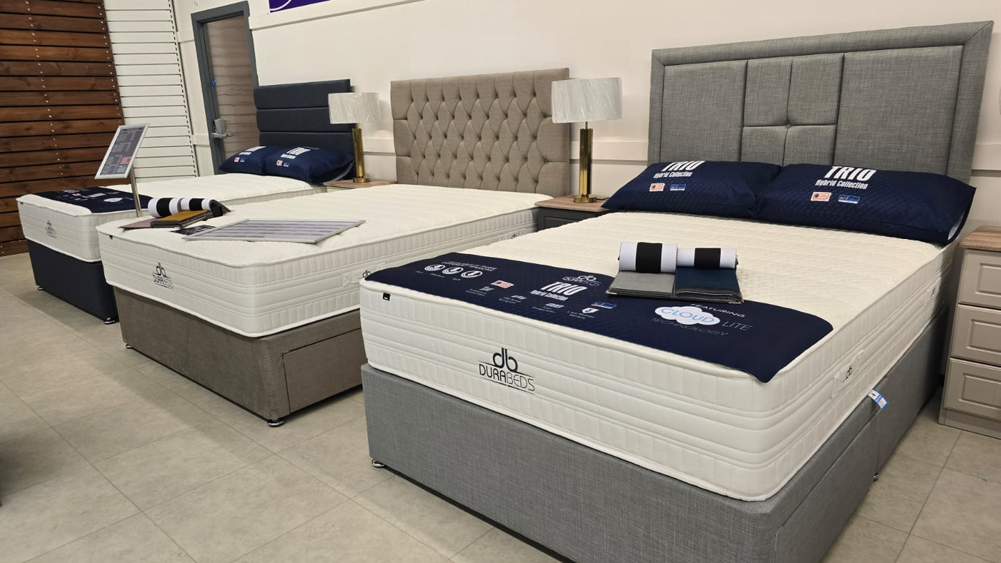 Dura Trio Hybrid SOFT Mattress Divan Sets - Isabella 30' Headboard Lana Silver