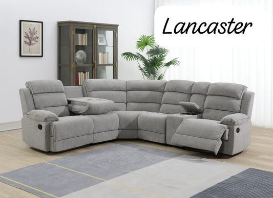 Lancaster Recliner Corner Sofas - Light Grey Fabric