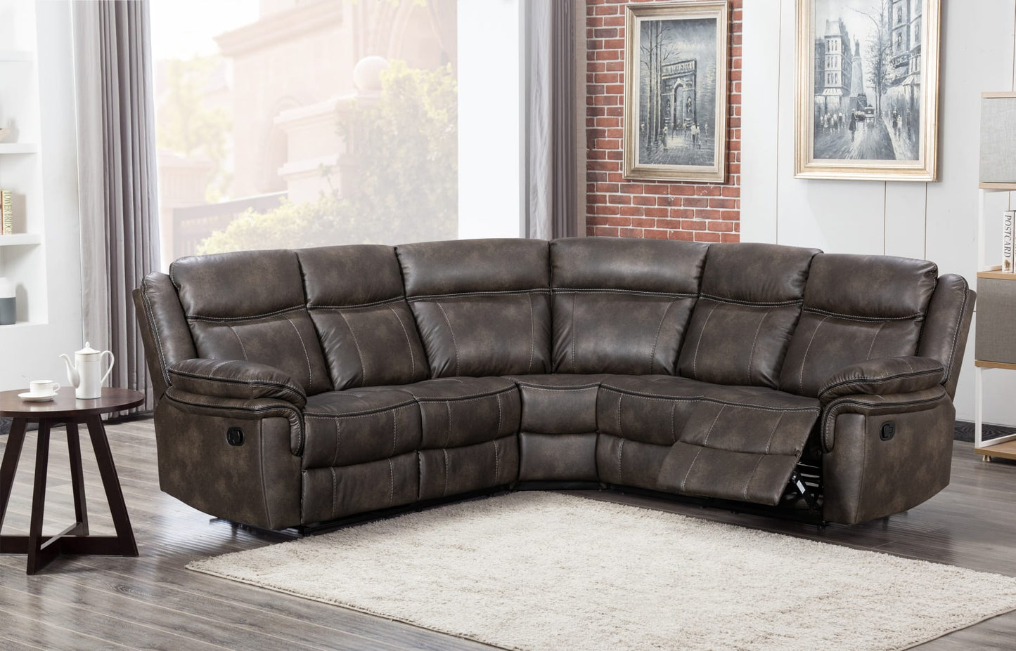 Kilkeen Recliner Corner Sofas Brown Grey Air Leather