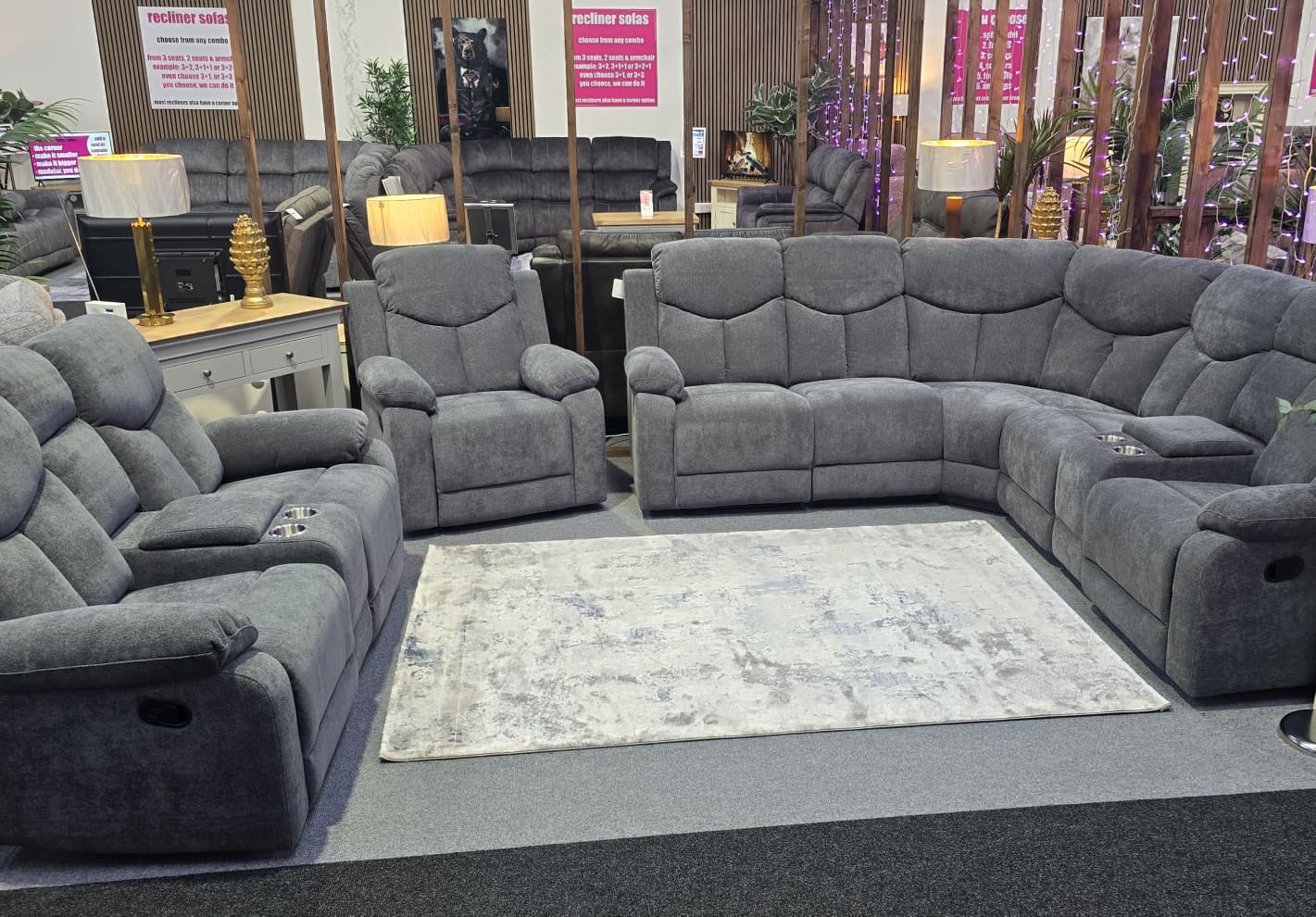 Wyatt Recliner Sofas - Grey Fabric