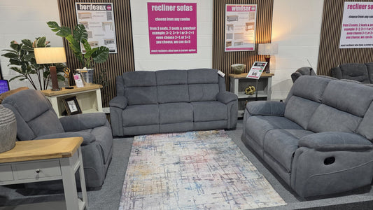 Turner Recliner Sofas - Grey Fabric